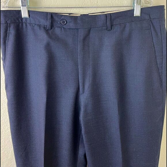 Santorelli Wool F/F Blue/Black Houndstooth Dress Pants Size 35"W - Picture 4 of 8